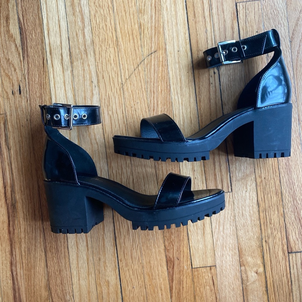 NASTY GAL black faux leather chunky sandals